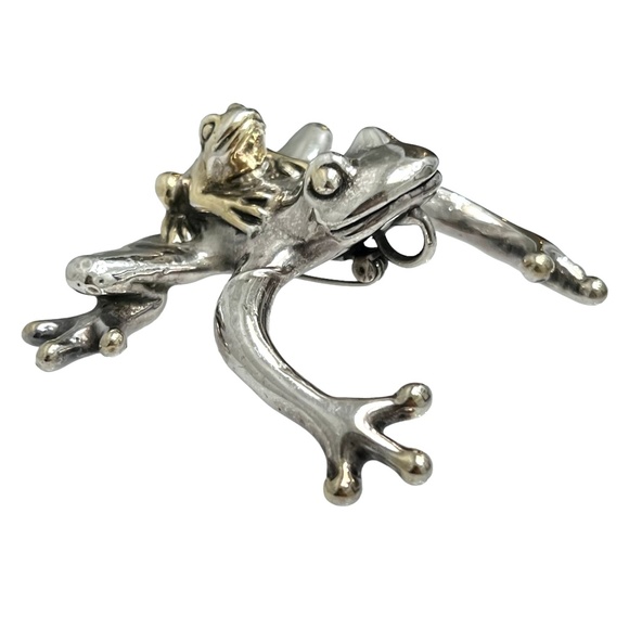 VINTAGE STERLING SILVER LEAP FROG PENDANT SMALL & BIG FROG - Picture 10 of 16